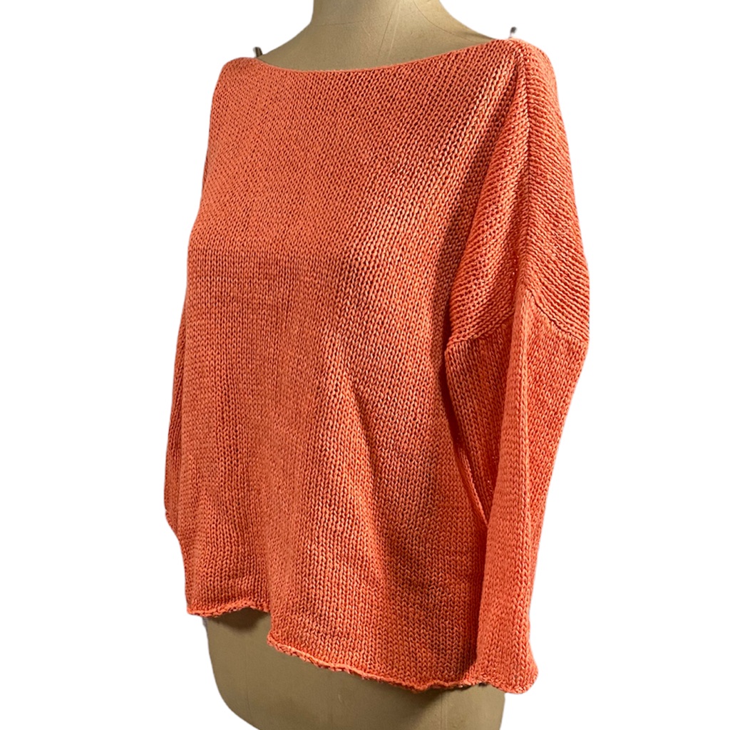 Eileen Fisher Petite Coral Knit Sweater 3/4 Sleeve Size Pm